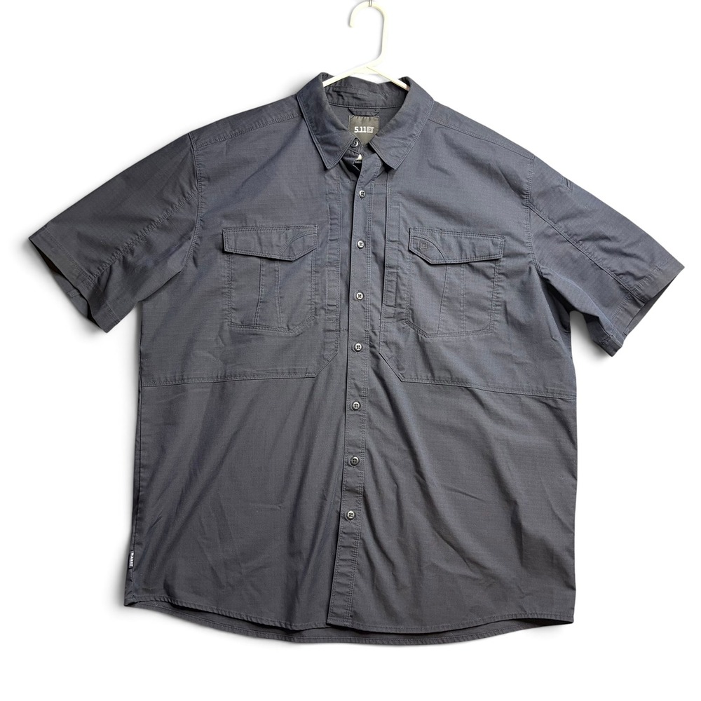 5.11 Tactical Mens Short Sleeve Ripstop Button Down Shirt Charcoal Grey 71354 XL
